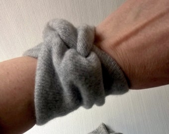 Luxury wrist warmers Up-cycled cashmere sweater, Light grey marl pulse cuffs No Thumbs,