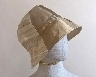 Bucket Hat handmade in raw silk, adjustable cotton lined summer cap