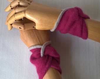 Cashmere wrist warmers Up-cycled sweaters, raspberry pink pulse cuffs No Thumbs,