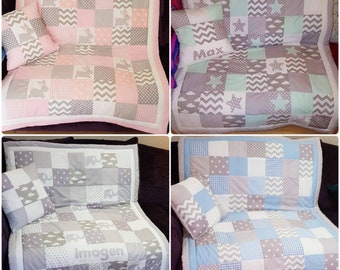 Personalised Patchwork CotBed Quilts, Elephant, Bunny, Star, Heart, Butterfly, Heart.