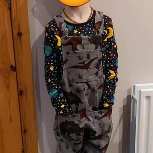 Childrens grey Dinosaur Dungarees in stretch corduroy bild 9