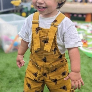 Childrens grey Dinosaur Dungarees in stretch corduroy bild 4