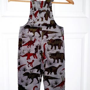 Childrens grey Dinosaur Dungarees in stretch corduroy bild 7