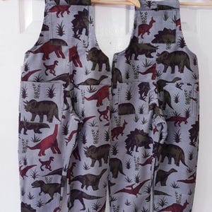 Childrens grey Dinosaur Dungarees in stretch corduroy bild 8