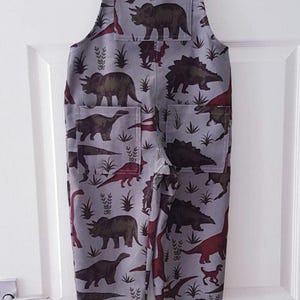 Childrens grey Dinosaur Dungarees in stretch corduroy bild 1