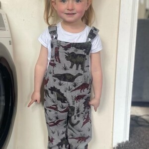 Childrens grey Dinosaur Dungarees in stretch corduroy bild 5