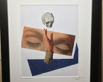 Arte de collage de técnica mixta original enmarcado "La vida de la fiesta"