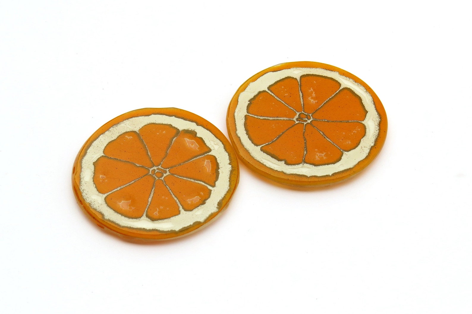 Orange coasters Glass fruit Set of 2 coasters Fused Etsy
