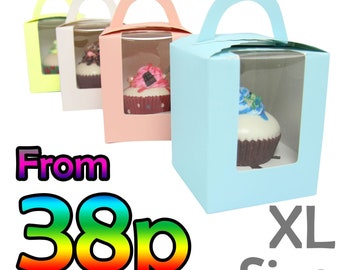 Cajas grandes para cupcakes de colores con ventana y asa para muffins individuales o dobles