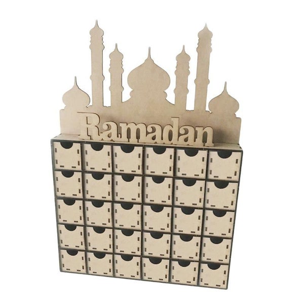 Calendario dell'Avvento Ramadan in legno con conto alla rovescia in MDF tagliato al laser 3D