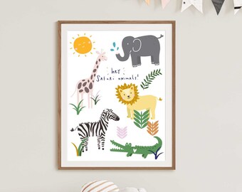 Safari Animals Nursery Print | Playful Kids Wall Art