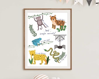Jungle Animals Nursery Print | Playful Kids Wall Art