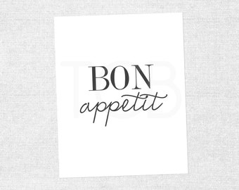 Art Print - Kitchen Dining Room Print - Bon Appetit 8x10 Typography Print