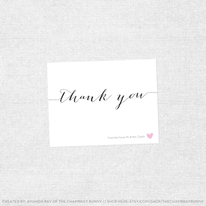 Bridal Shower Thank You, Small Heart Shower, Simple Modern Bridal Shower Thank You Card - Customizable  - PRINTABLE / DIY