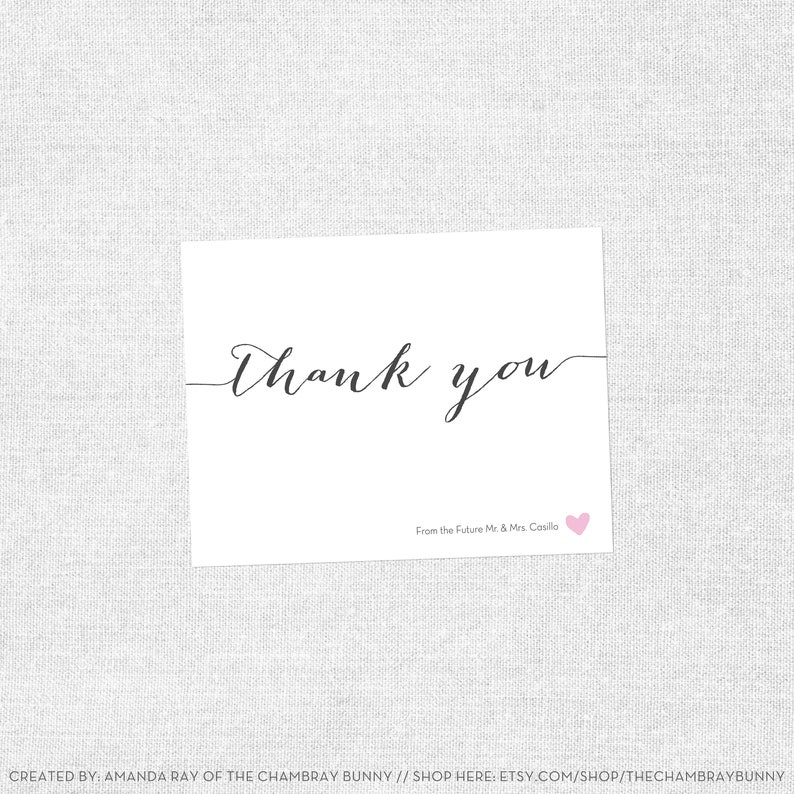 Bridal Shower Thank You, Small Heart Shower, Simple Modern Bridal Shower Thank You Card Customizable PRINTABLE / DIY image 1