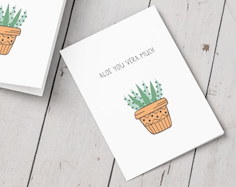 Tarjeta Aloe You Vera Much: Nota de amor con suculentas y chistes