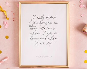 Impresión de champán // Coco Chanel // Imprimible // Glamour // Dorado // Inspiración // Arte de oficina // Arte de dormitorio // Arte de pared de galería