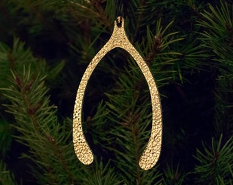 Hueso de la suerte dorado // Adorno de cuero // Decoración del hogar // Navidad // Etiqueta de regalo // Suerte