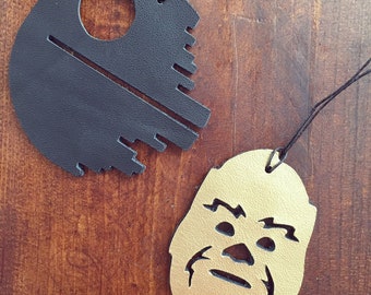 Star Wars // Adorno de cuero // Decoración del hogar // Navidad // Invierno // Etiqueta de regalo // Chewbacca // Estrella de la Muerte