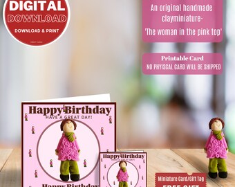 The lady in the pink top (small square) printable featuring an original figure made by Nikki M Printable 9.5cmx9.5cm ( 3.7” inch)approx