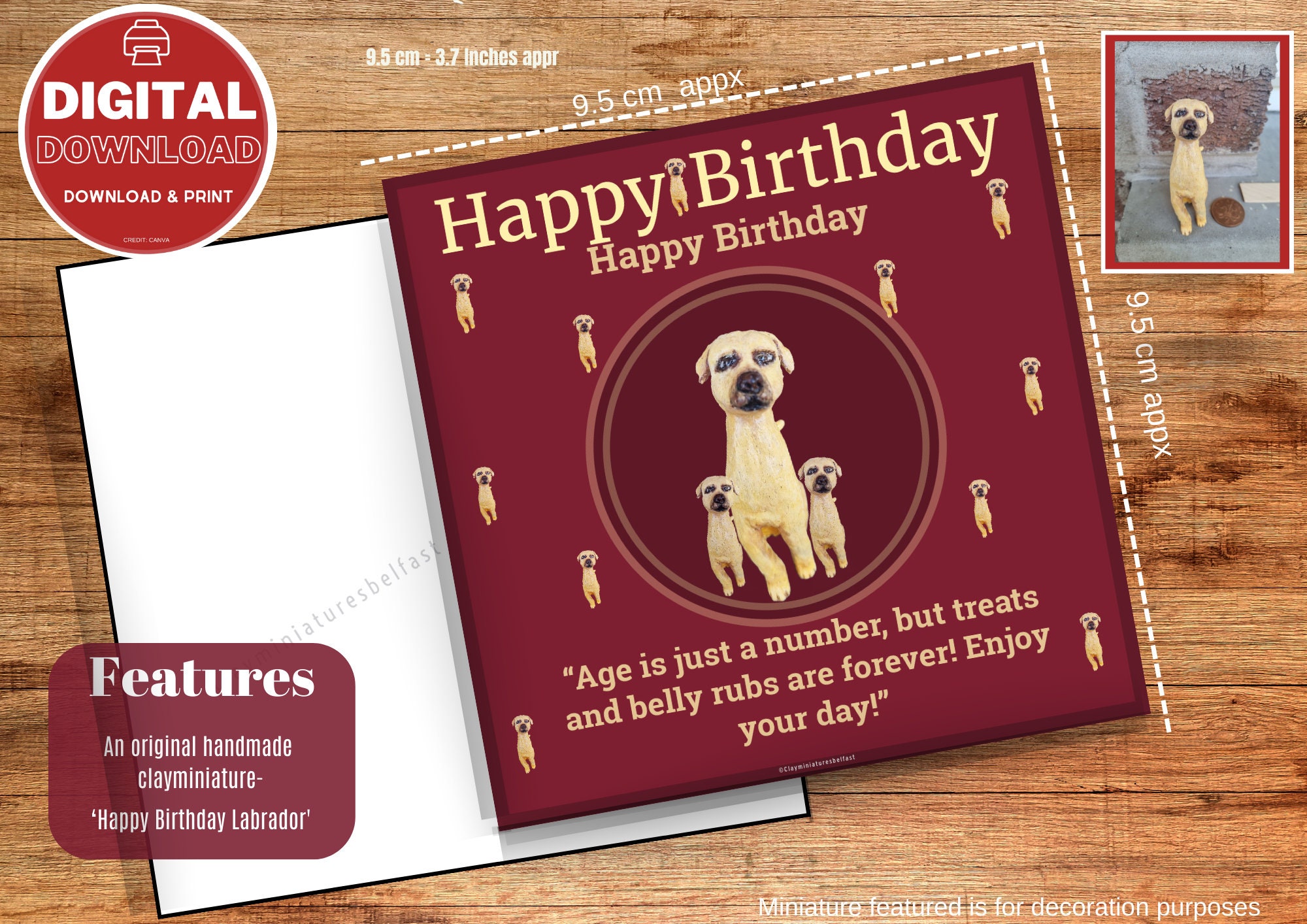 Printable Dog Birthday Card - Funny Birthday Card – 3.7” Greeting Card ...