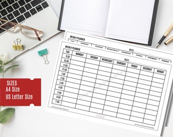 PRINTABLE Weekly Planner that works– used by university and college students,& professionals A4 size US letter size Day broken down by hour
