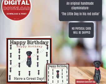 NEW Card 'Little Dog in Red Collar' Birthday Digital Download Printable small