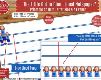 The Little Girl in Blue"Notebook paper white/pale yellow/ Wide/Fine Lined|Writing Bundle| Printable Writing Paper | Back to School Essential