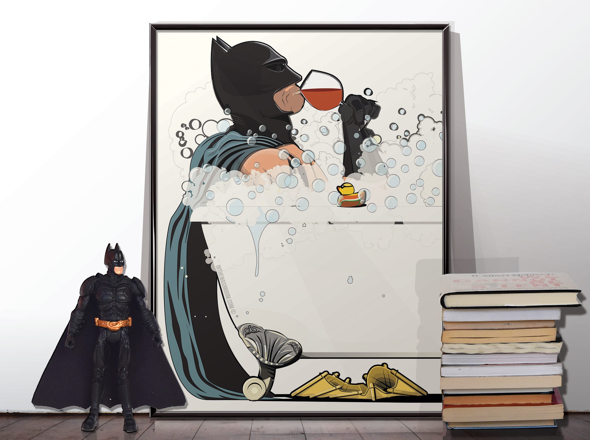 Batman Poster Superhero in the bath. Restroom Wall Art Etsy
