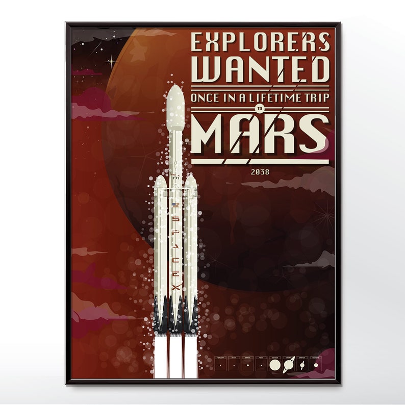Mars Poster Spaceship Spacex Wall Art Hanging Print Home Décor Etsy