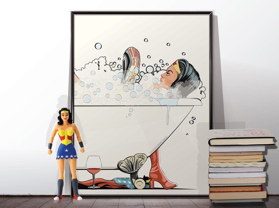 Wonder Woman Bath Poster Print Home Decor Bathroom Humour Etsy