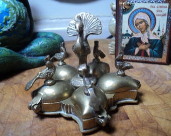 Vintage Antique Unique brass  Pill  Grass secret container shelf decor Fun Mysterious