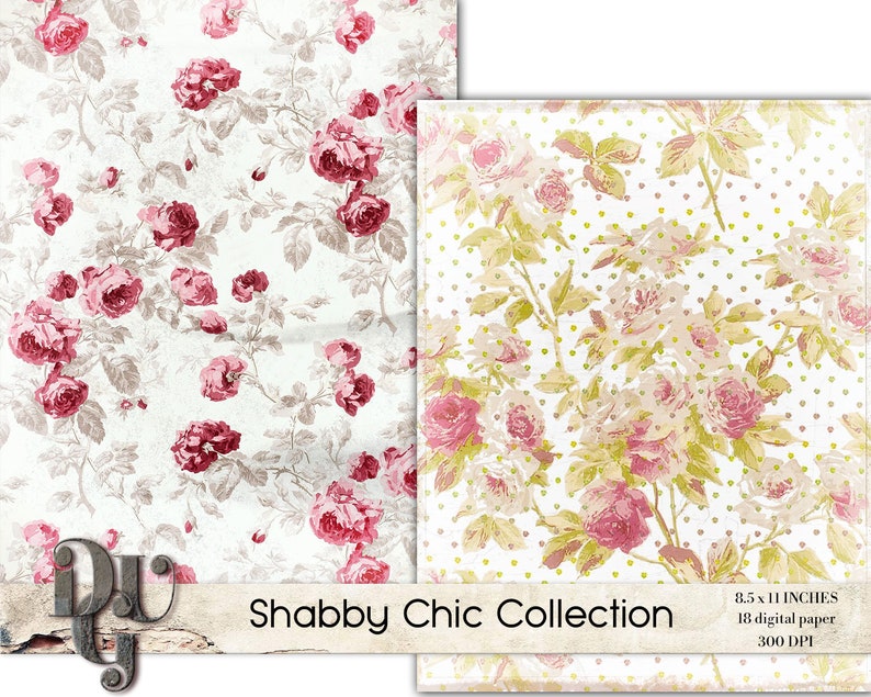 Download Shabby Chic Digital Paper Pack: Wood and floral. Scrapbook ...
