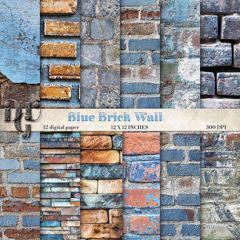 BRICK Digital Paper Pack Blue Brick Scrapbook paper Photo Etsy