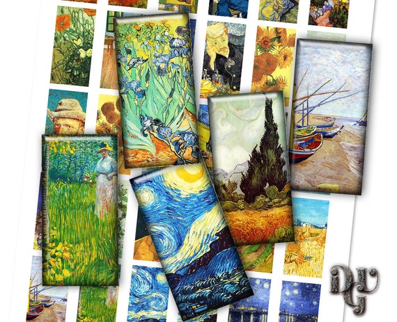 Van Gogh artwork Domino Printable sheet 1x2 inch electronic down load sunflower famous people starry evening printable photos pendant layout jewellery developing R2 picture regarding Starry Night Printable called Van Gogh artwork Domino Printable sheet 1x2 inch electronic down load sunflower celebrities starry evening printable photographs pendant style jewellery manufacturing R2