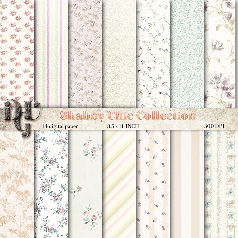 Shabby Chic Digital Paper Rose Fl Image 0