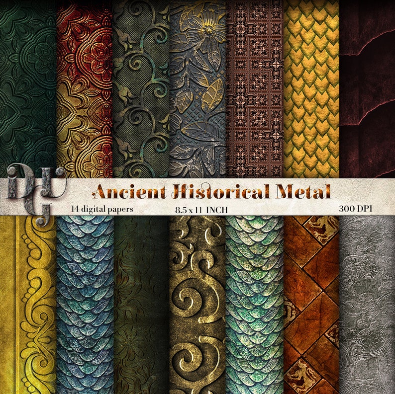 Printable paper Download 008 Vintage metal texture for scrapbooking art Digital paper pack Antique Metal Antique Paper digital backdrop