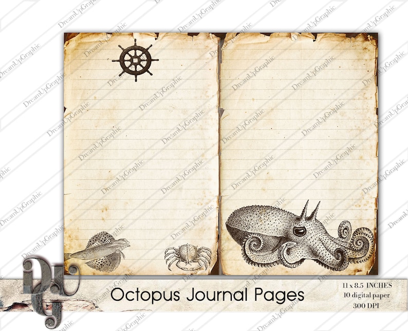 Victorian paper printable background Printable Journal Pages Victorian Octopus Instant download Vintage ephemera Paper Craft Supplies