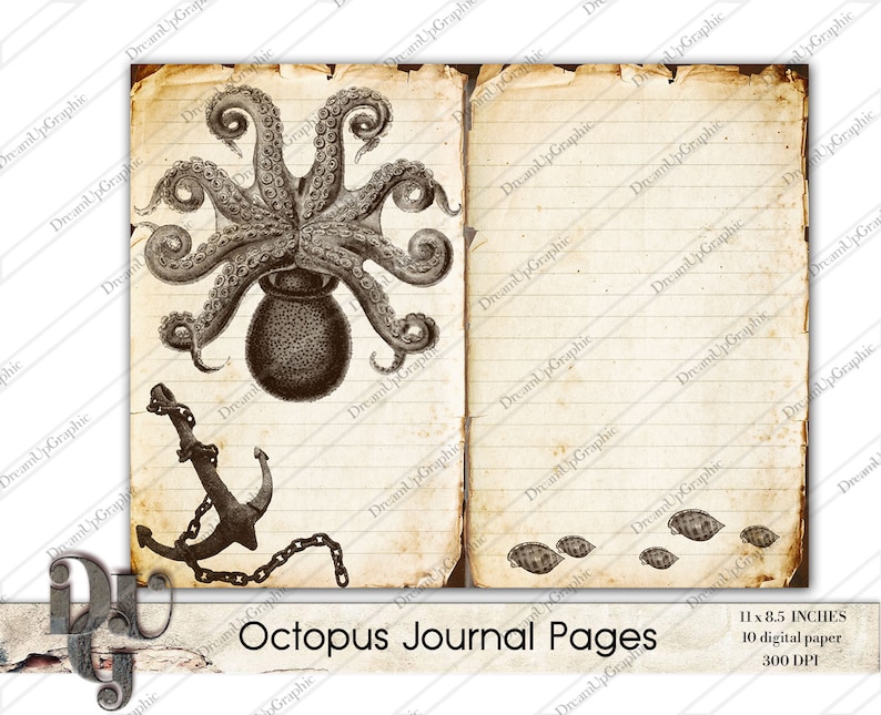 Victorian paper printable background Printable Journal Pages Victorian Octopus Instant download Vintage ephemera Paper Craft Supplies