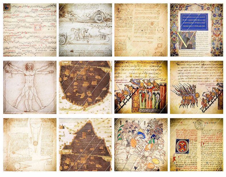 MEDIEVAL BOOK TEXT & Decorations 2x2 16 Printable | Etsy