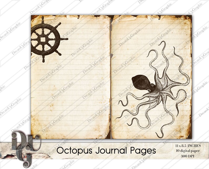 Victorian paper printable background Printable Journal Pages Victorian Octopus Instant download Vintage ephemera Paper Craft Supplies