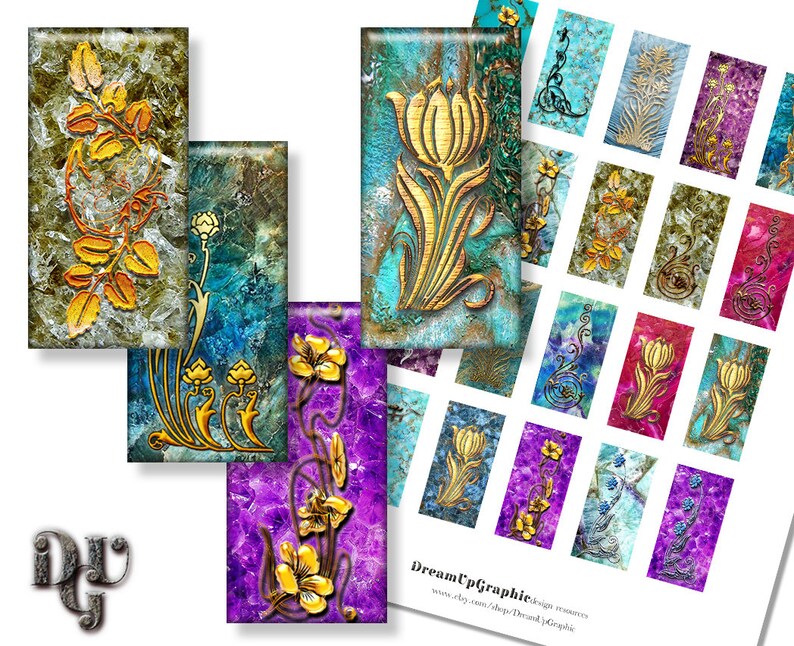 Download Printable 1x2 Inch Digital Collage Sheet DECO' flowers | Etsy