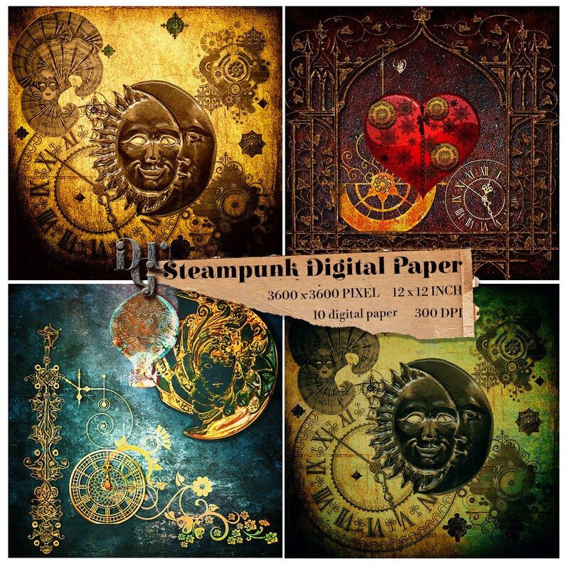 Steampunk Art Digital Paper Pack Scrapbook Paper With Etsy