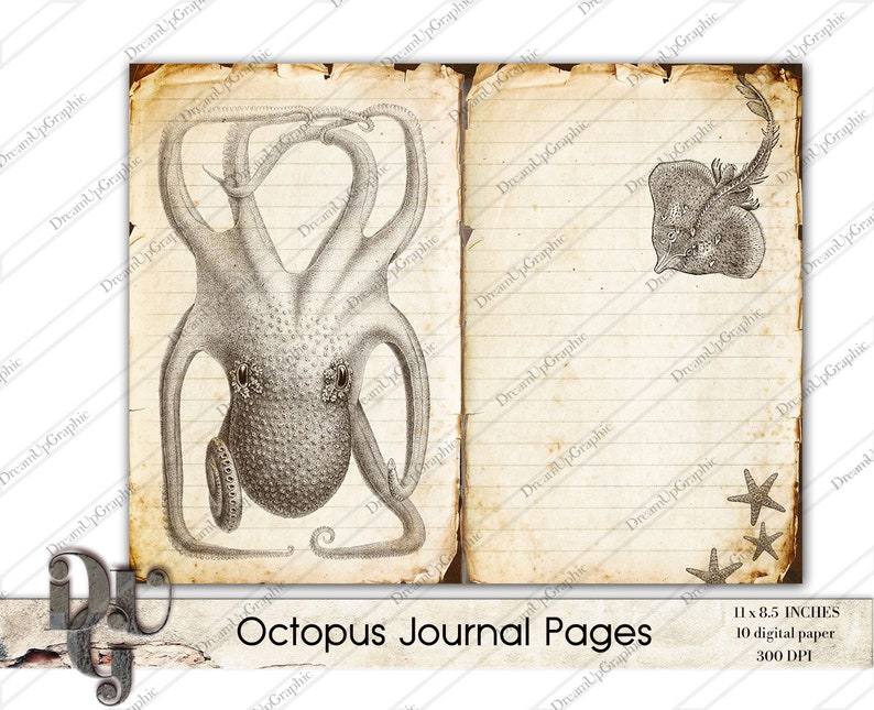 Victorian paper printable background Printable Journal Pages Victorian Octopus Instant download Vintage ephemera Paper Craft Supplies
