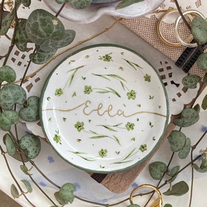 Personalised Floral Name Dish Jewellery Ring Trinket Bowl gift - Sage Green and Gold Rose Gold Watercolour Vintage Floral Small