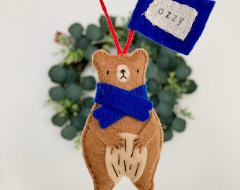 Personalised Name Bear Christmas Decoration - Cute Bears with Scarves Tree Ornament - Bear Decoration or Keyring