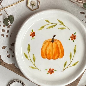 Pumpkin Clay Ring Plate Jewellery Dish, Floral Wreath Autumn Handmade Home Decoration Small image 1