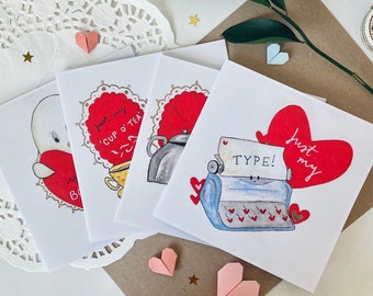 Vintage inspired Valentine Cards - Hand-painted design printed on a matte finish card - gold details - with white envelope