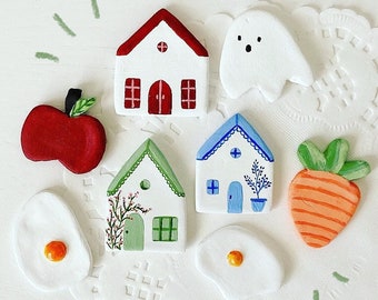 Pins and Magnets - House Pin, Apple, Egg, Carrot