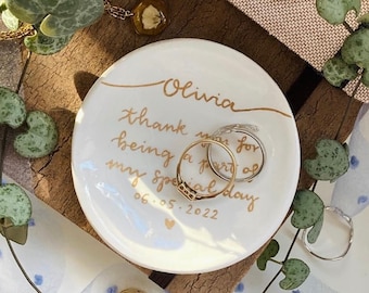 Personalised Bridesmaid Maid Of Honour Clay Ring Dish, Wedding Party Gift - Thank you for being my bridesmaid”, handmade and handpainted
